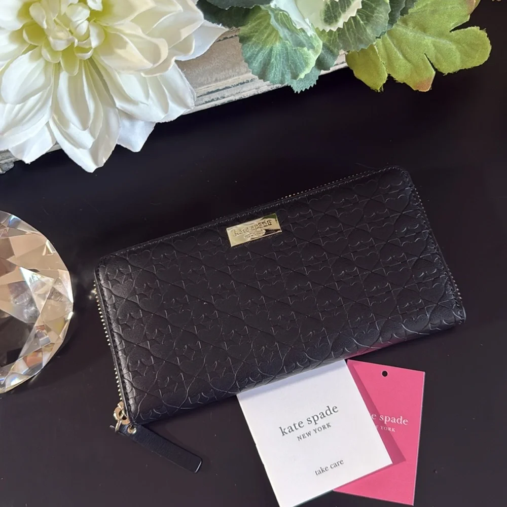 Kate Spade Penn Place Black Leather Embossed Wallet